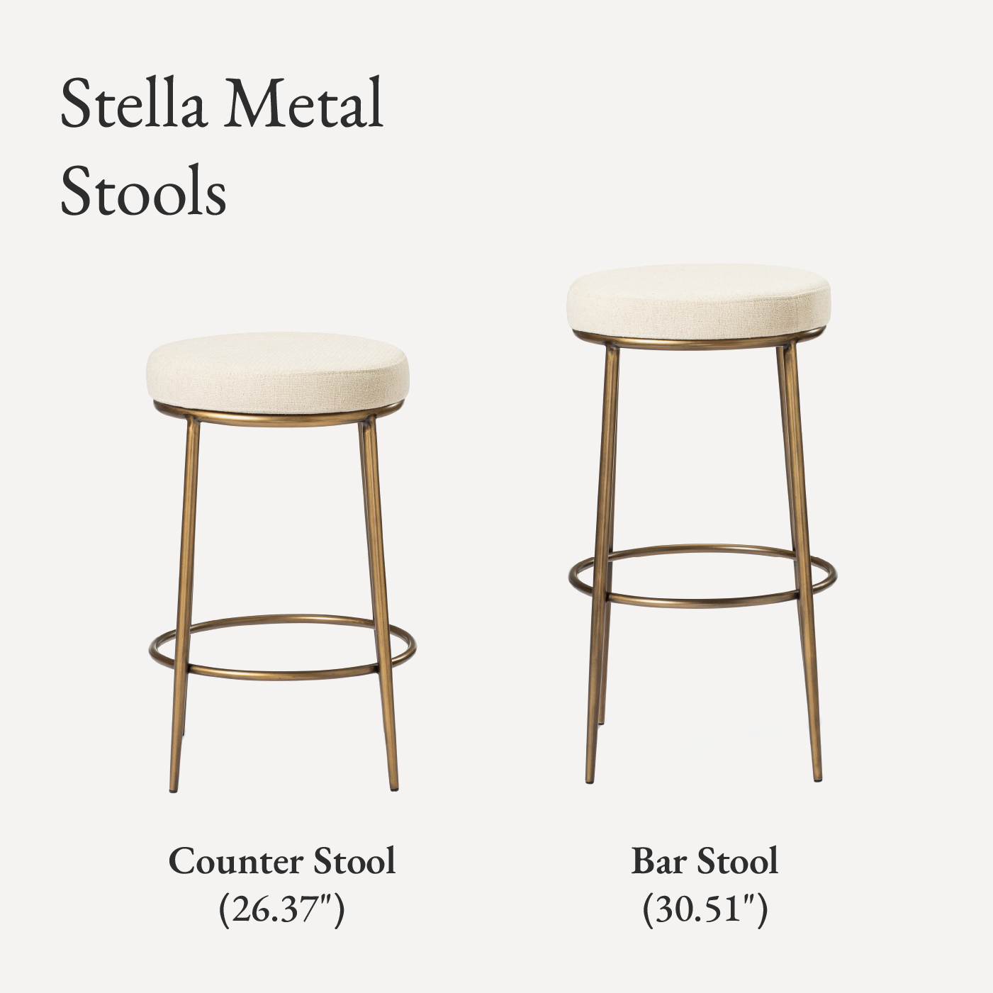 Stella Bar Stool In Antique Brass Finish With Light Beige Fabric Upholstery in Stools by Maven Lane
