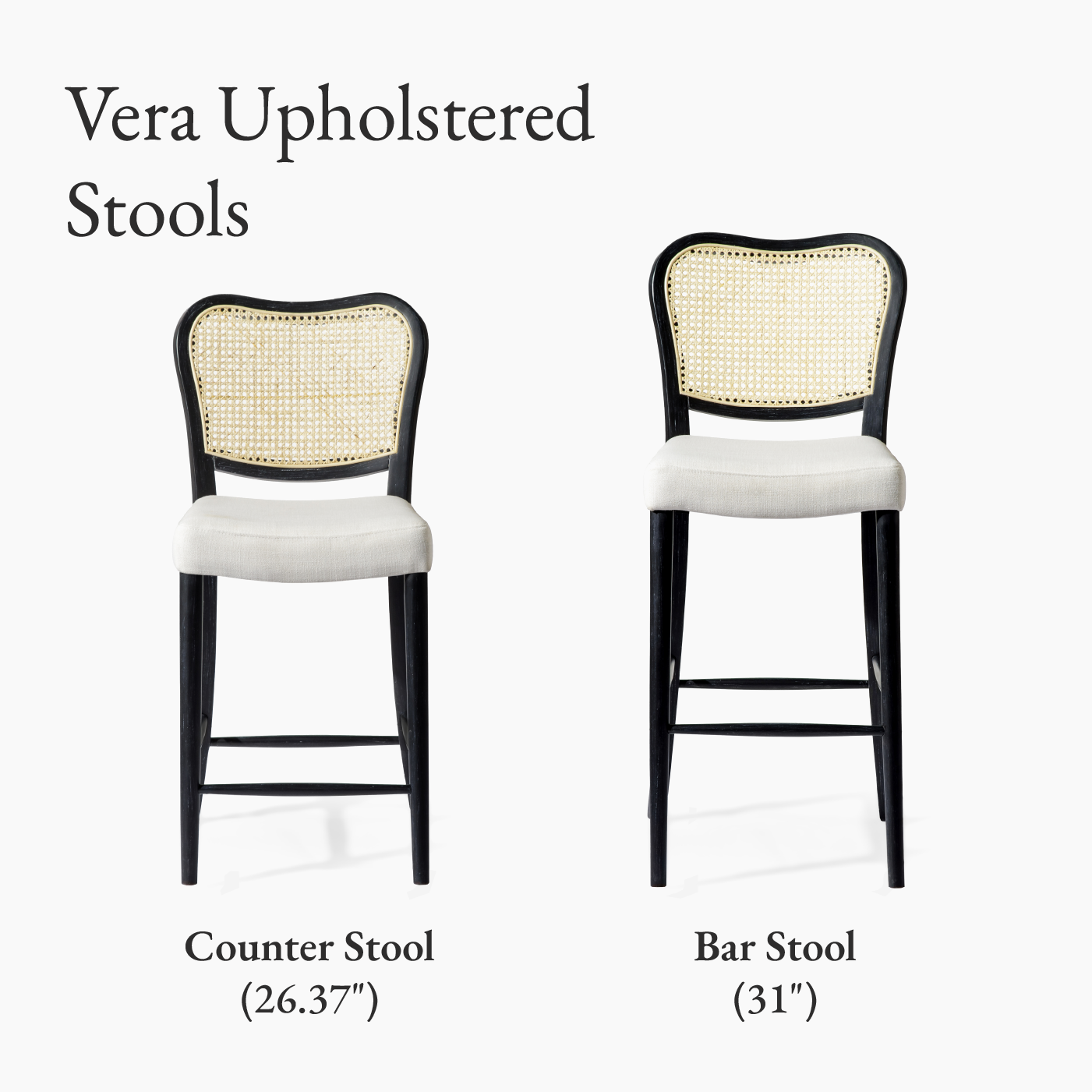 Vera Bar Stool In Aged Black With Snow White Upholstery in Stools by Maven Lane