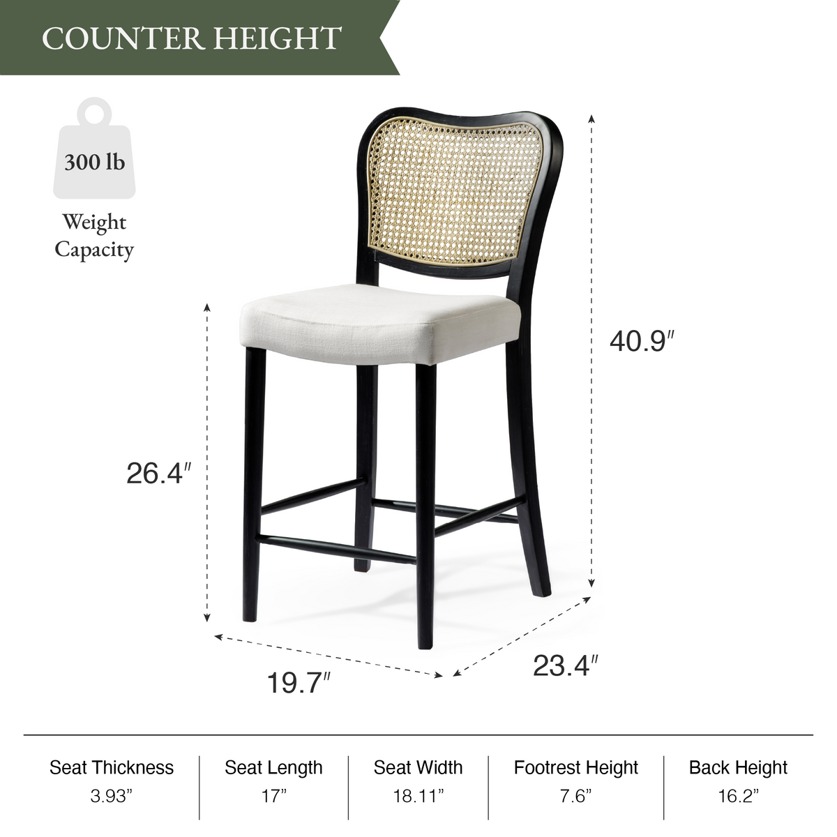 Vera Counter Stool in Black Finish with White Fabric Upholstery in Stools by Maven Lane