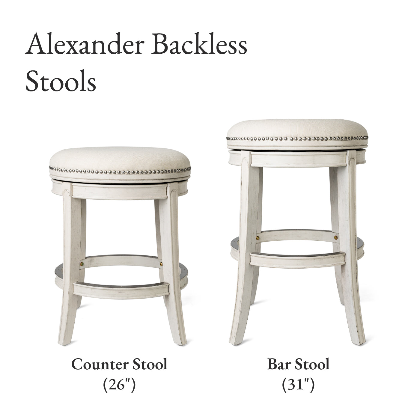 31" Alexander Backless Bar Stool in Cream Finish with Natural Fabric Upholstery in Stools by Maven Lane