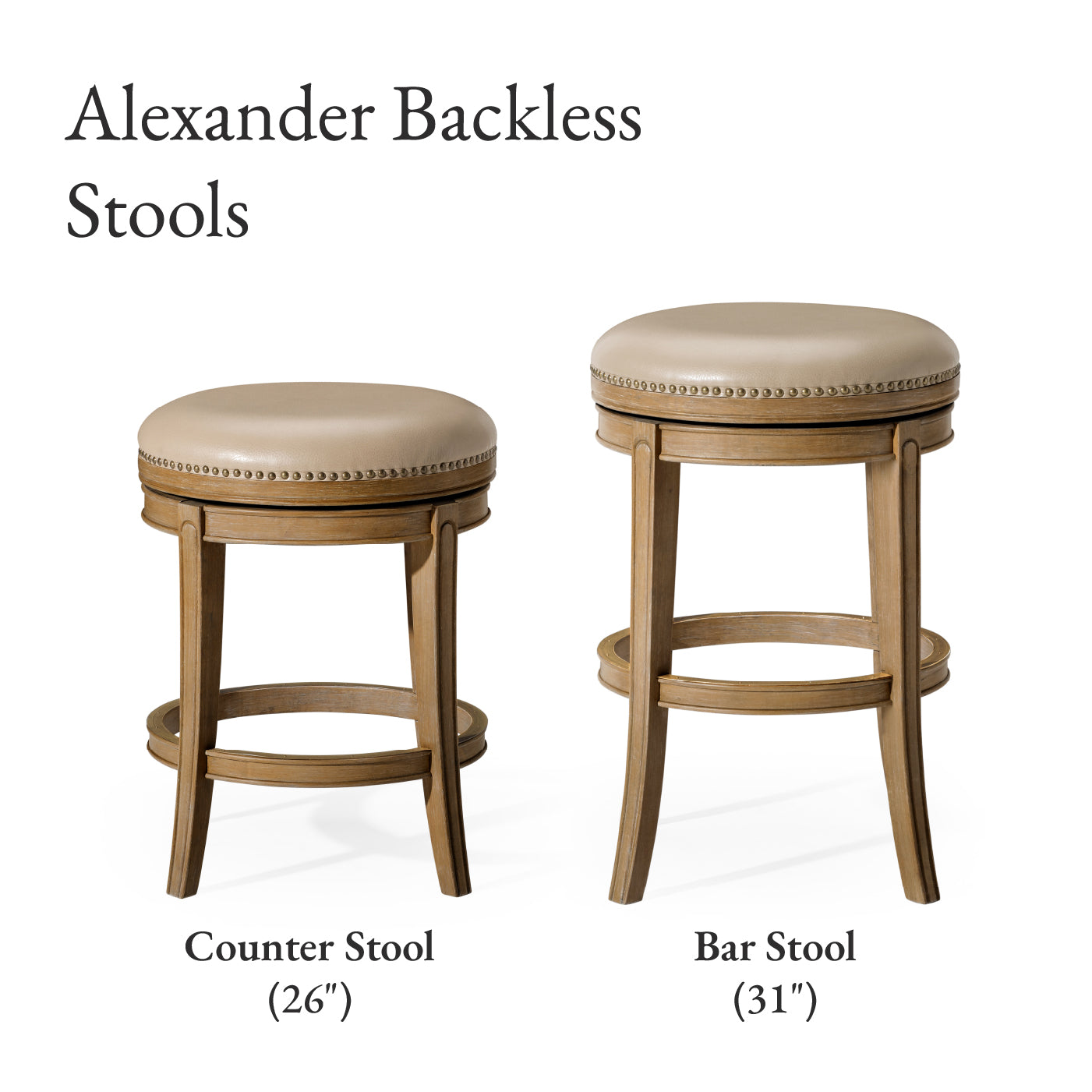 26" Alexander Backless Counter Stool in Brown Finish with Beige Faux Leather Upholstery in Stools by Maven Lane