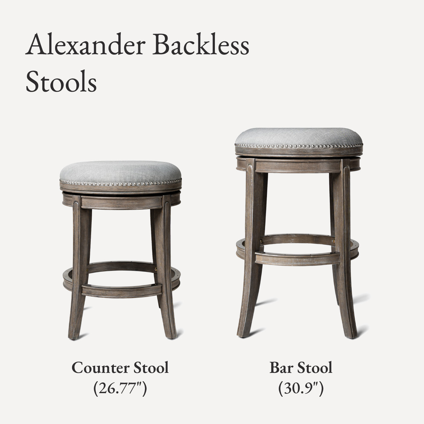 31" Alexander Backless Bar Stool in Grey Finish with Grey Fabric Upholstery in Stools by Maven Lane