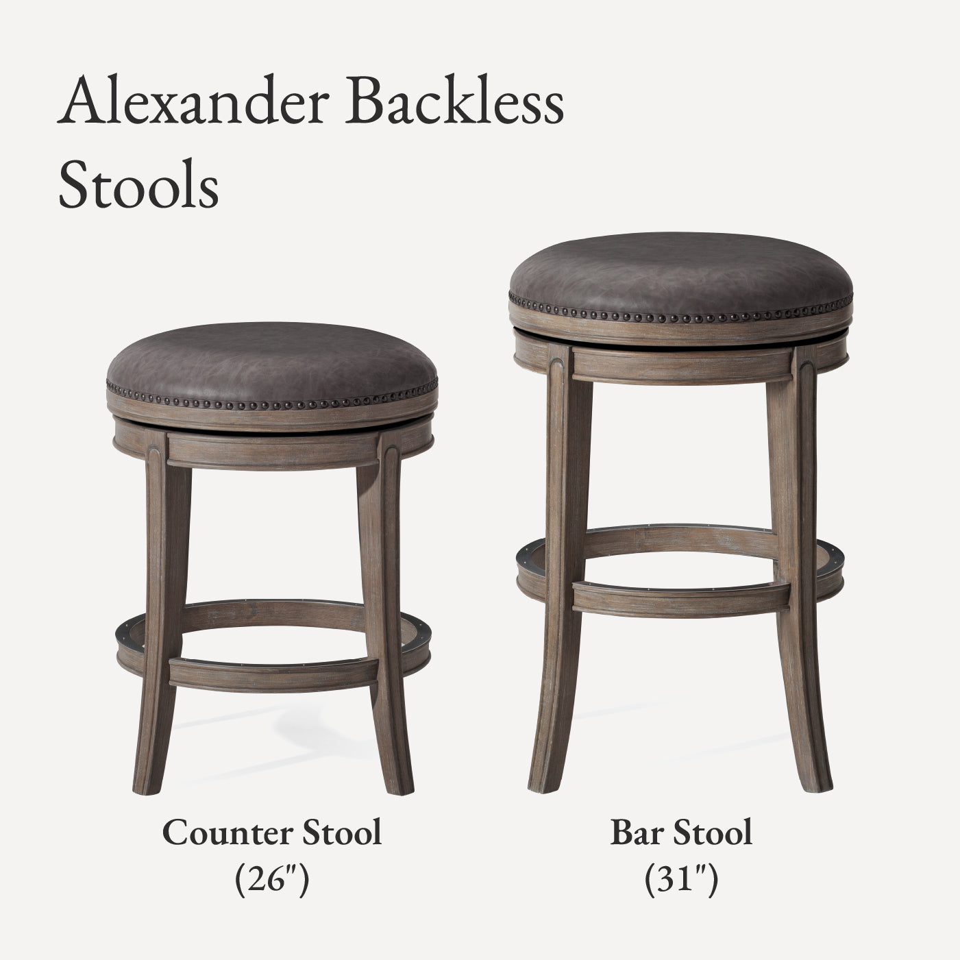 31" Alexander Backless Bar Stool in Grey Finish with Grey Faux Leather Upholstery in Stools by Maven Lane