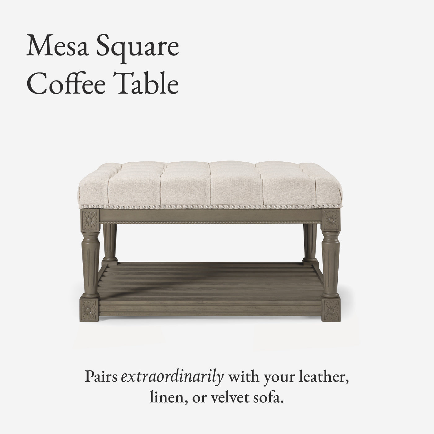 19" Mesa Square Upholstered Coffee Table in Grey Finish with Grey Fabric in Coffee Table by Maven Lane