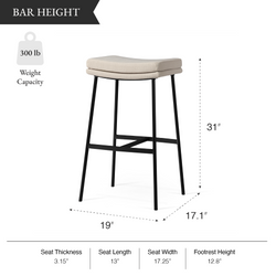 Berkley Bar Height Saddle Stool – Beige Fabric & Matte Black in Maven Lane by Maven Lane