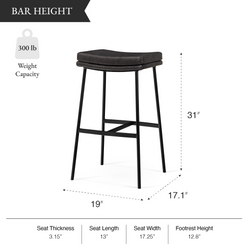 Berkley Bar Height Saddle Stool – Charcoal Faux Leather & Matte Black in Maven Lane by Maven Lane