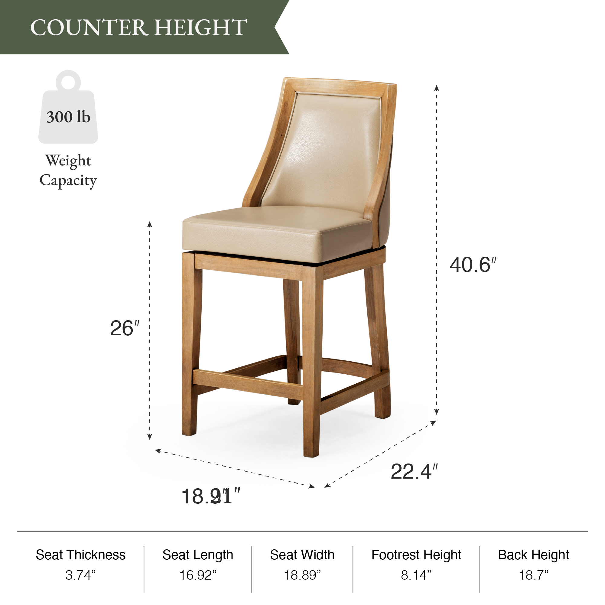 Vienna Swivel Counter Stool in Light Brown Finish with Beige Faux Leather in Stools by Maven Lane