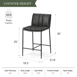 Gerard Counter Stool in Black Finish with Dark Grey Faux Leather in Stools by Maven Lane