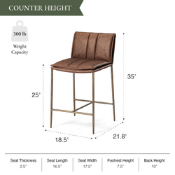 Gerard Counter Stool in Aged Gold Finish with Brown Faux Leather in Stools by Maven Lane