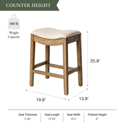 Adrien Saddle Counter Stool in Light Brown Finish and Natural Fabric Upholstery in Stools by Maven Lane