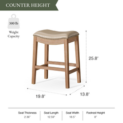 Adrien Saddle Counter Stool in Natural Finish with Beige Faux Leather in Stools by Maven Lane