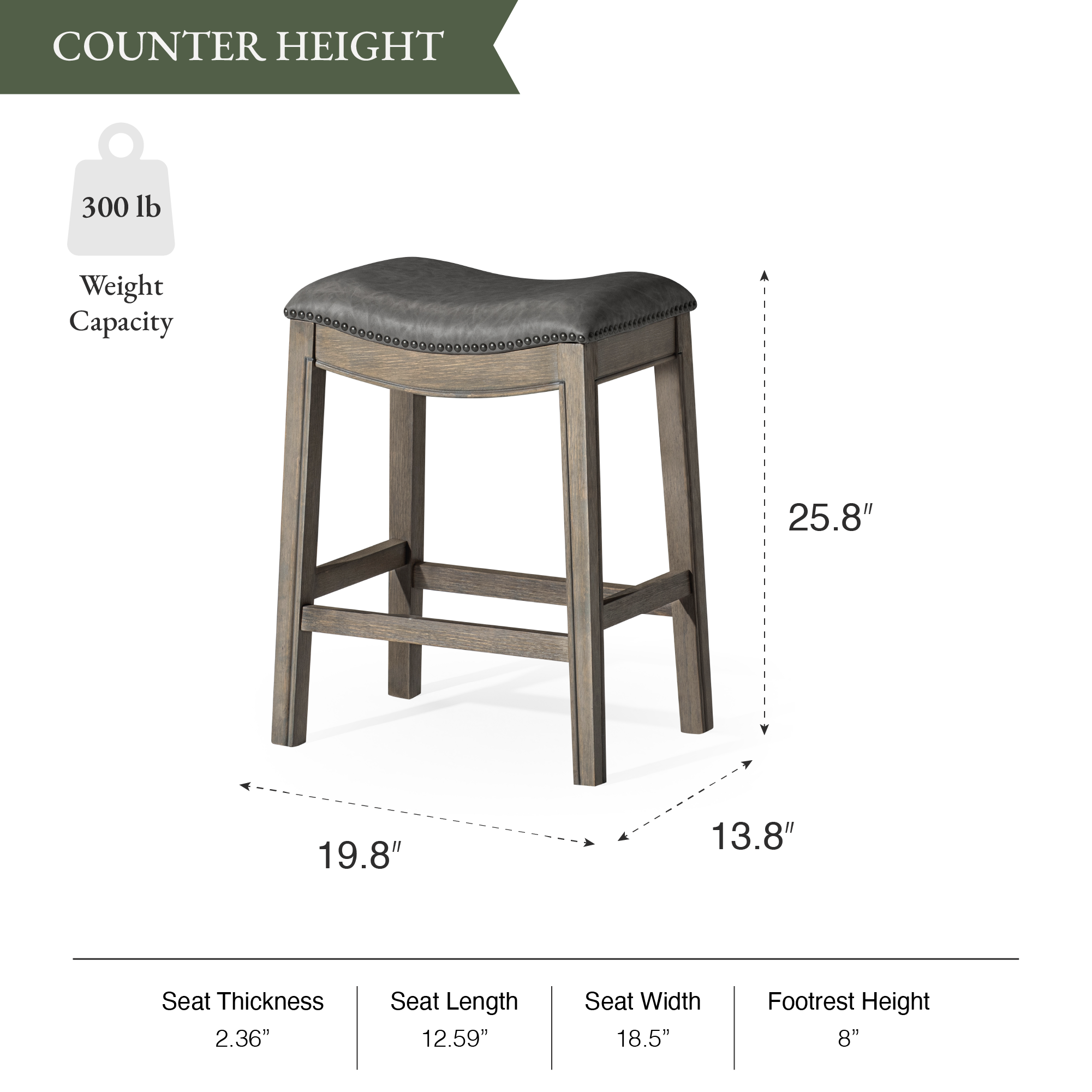 Adrien Saddle Counter Stool in Grey Finish with Grey Faux Leather in Stools by Maven Lane