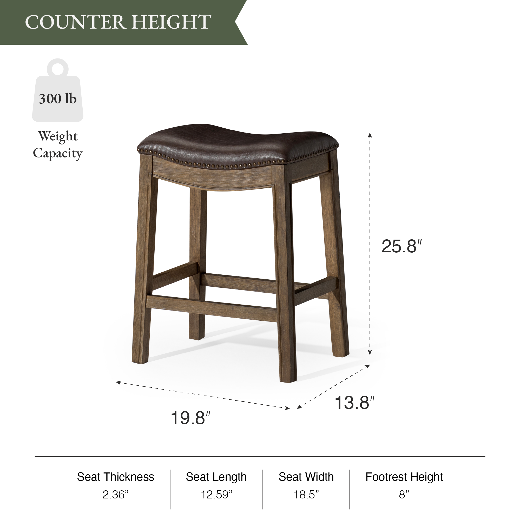 Adrien Saddle Counter Stool in Brown Finish with Dark Brown Faux Leather in Stools by Maven Lane