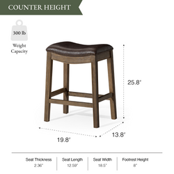 Adrien Saddle Counter Stool in Brown Finish with Dark Brown Faux Leather in Stools by Maven Lane