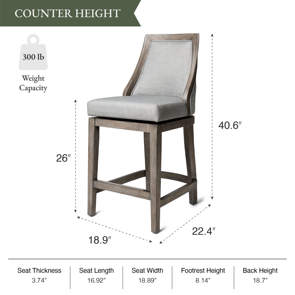 Vienna Swivel Counter Stool in Grey Finish with Grey Fabric in Stools by Maven Lane