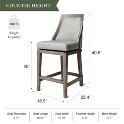 Vienna Swivel Counter Stool in Grey Finish with Grey Fabric in Stools by Maven Lane