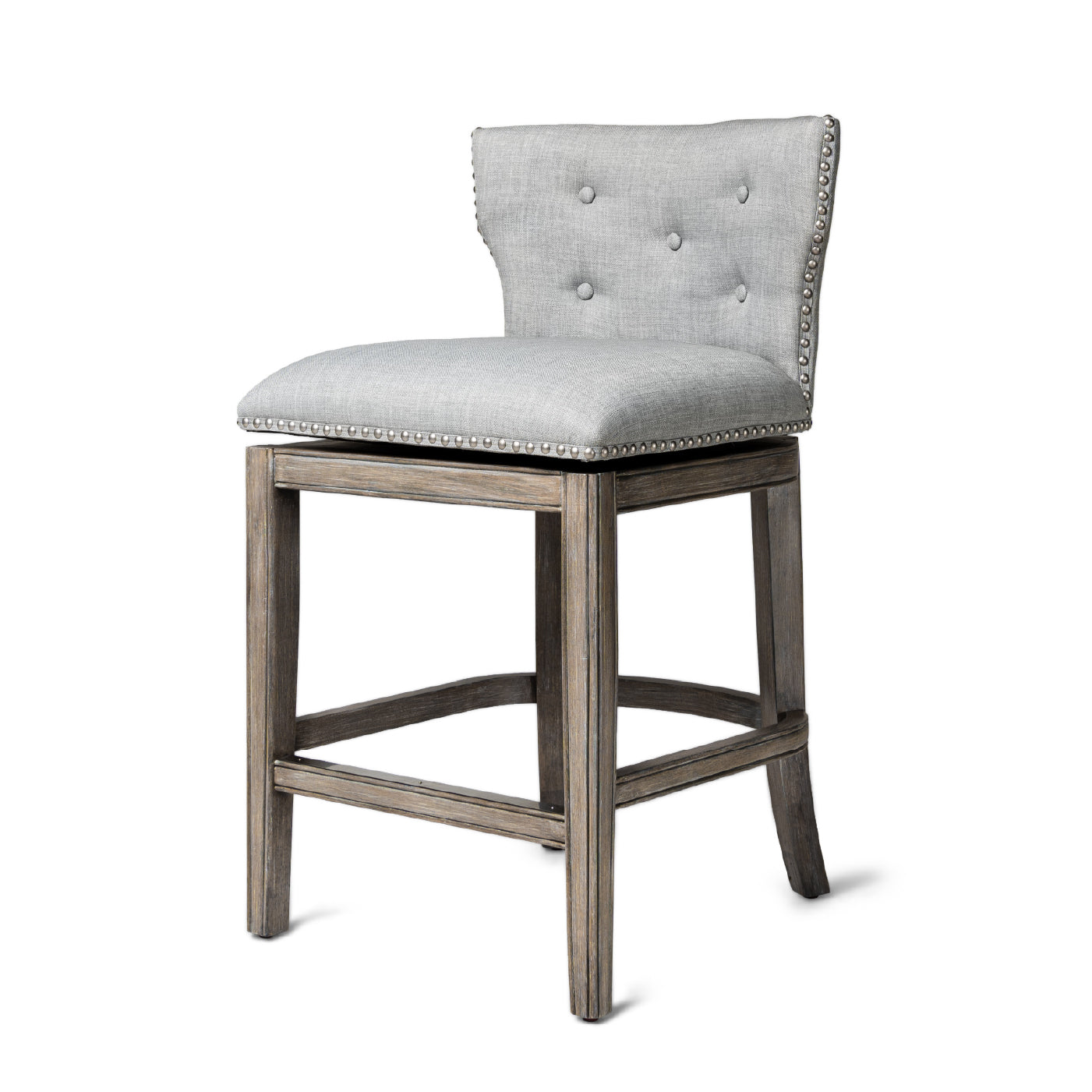 26" Hugo Counter Stool in Grey Finish with Grey Fabric Upholstery in Maven Lane by Maven Lane