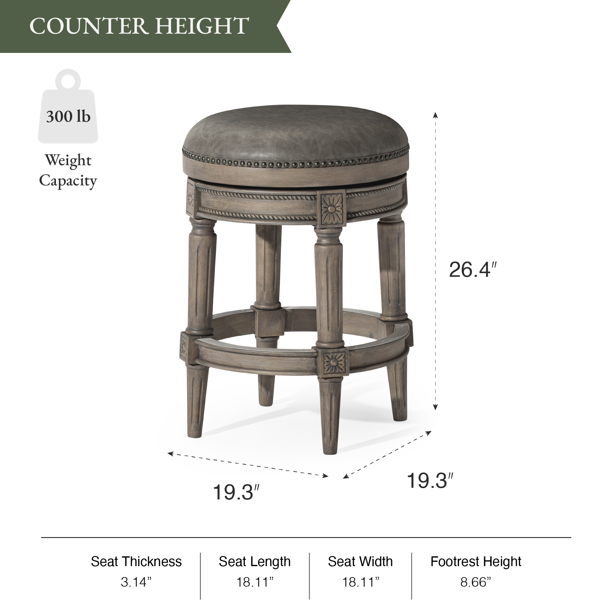 Pullman Backless Counter Stool in Grey Finish with Grey Faux Leather in Stools by Maven Lane