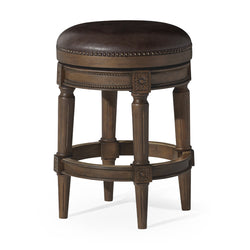 Pullman Backless Counter Stool in Brown Finish with Dark Brown Faux Leather in Stools by Maven Lane