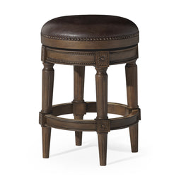 Pullman Backless Counter Stool in Brown Finish with Dark Brown Faux Leather