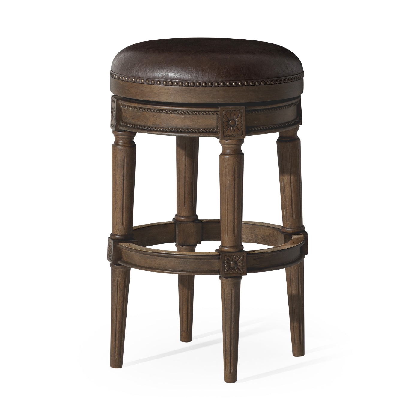 31" Pullman Backless Bar Stool in Walnut Finish with Marksman Saddle Vegan Leather in Stools by Maven Lane