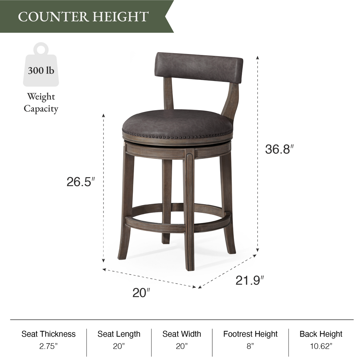 Alexander Counter Stool in Grey Finish with Grey Faux Leather Upholstery in Stools by Maven Lane
