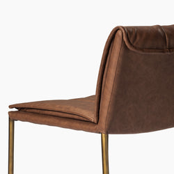 Gerard Bar Stool in Aged Gold Finish with Brown Faux Leather in Stools by Maven Lane