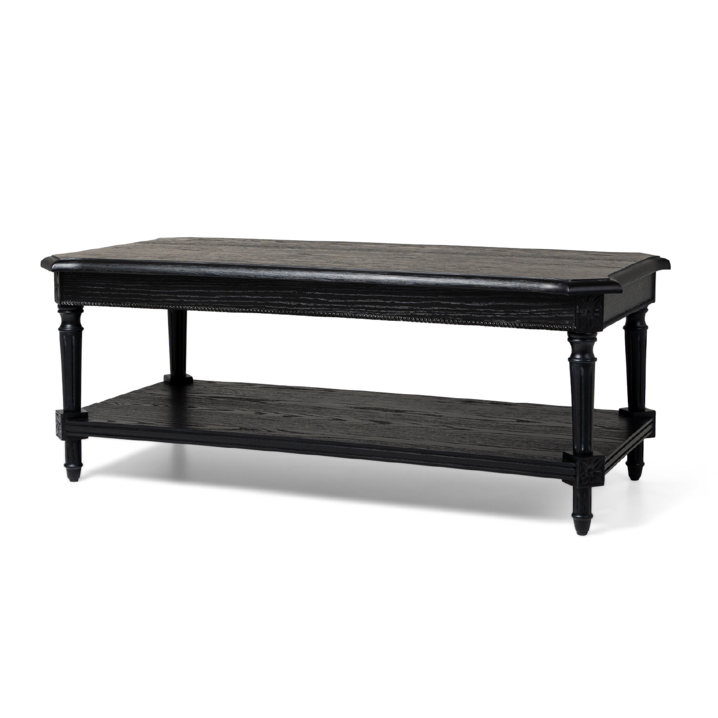 Pullman Traditional Rectangular Wooden Coffee Table in Antiqued Black Finish in Accent Tables by Maven Lane