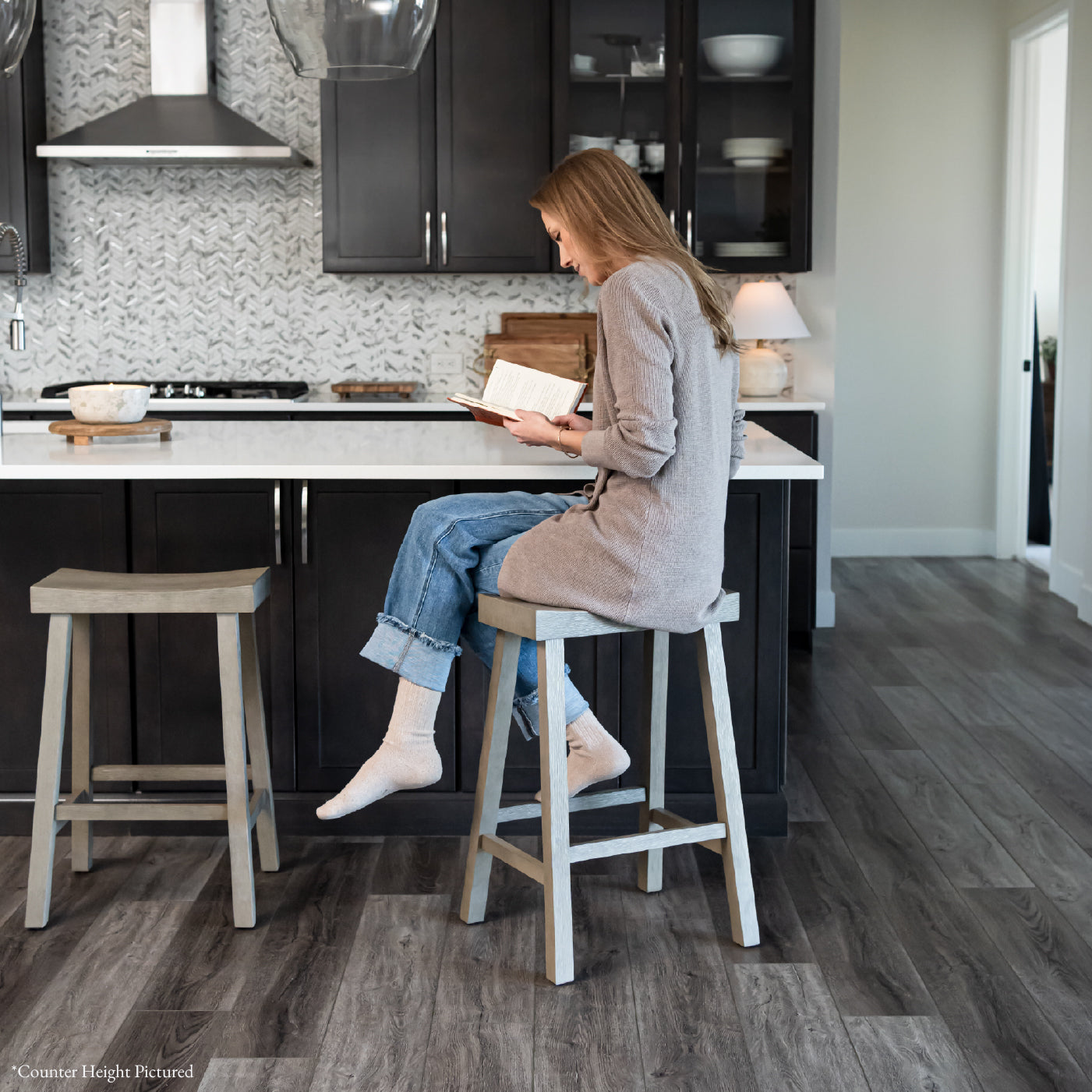 31" Vincent Barstool in Antiqued Grey Finish in Stools by Maven Lane
