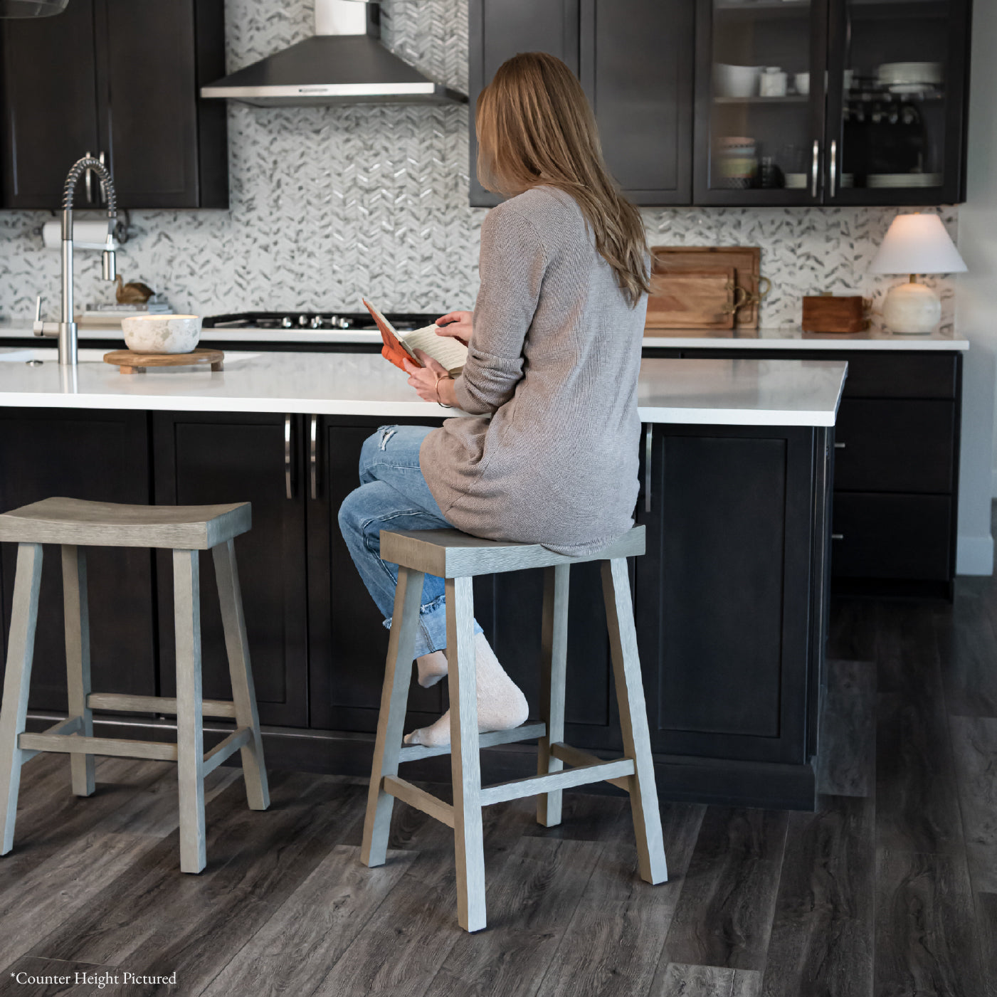 31" Vincent Barstool in Antiqued Grey Finish in Stools by Maven Lane