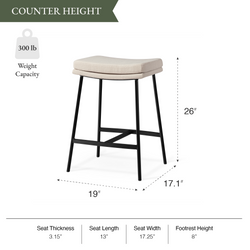 Berkley Counter Height Saddle Stool – Beige Fabric & Matte Black in Maven Lane by Maven Lane