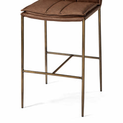 Gerard Bar Stool in Aged Gold Finish with Brown Faux Leather in Stools by Maven Lane