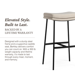 Berkley Bar Height Saddle Stool – Beige Fabric & Matte Black in Maven Lane by Maven Lane