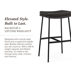 Berkley Bar Height Saddle Stool – Charcoal Faux Leather & Matte Black in Maven Lane by Maven Lane