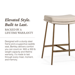Berkley Counter Height Saddle Stool – Beige Fabric & Aged Gold in Maven Lane by Maven Lane