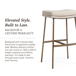 Berkley Bar Height Saddle Stool – Beige Fabric & Aged Gold in Maven Lane by Maven Lane