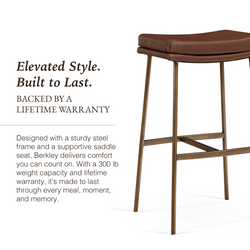 Berkley Bar Height Saddle Stool – Brown Faux Leather & Aged Gold in Maven Lane by Maven Lane