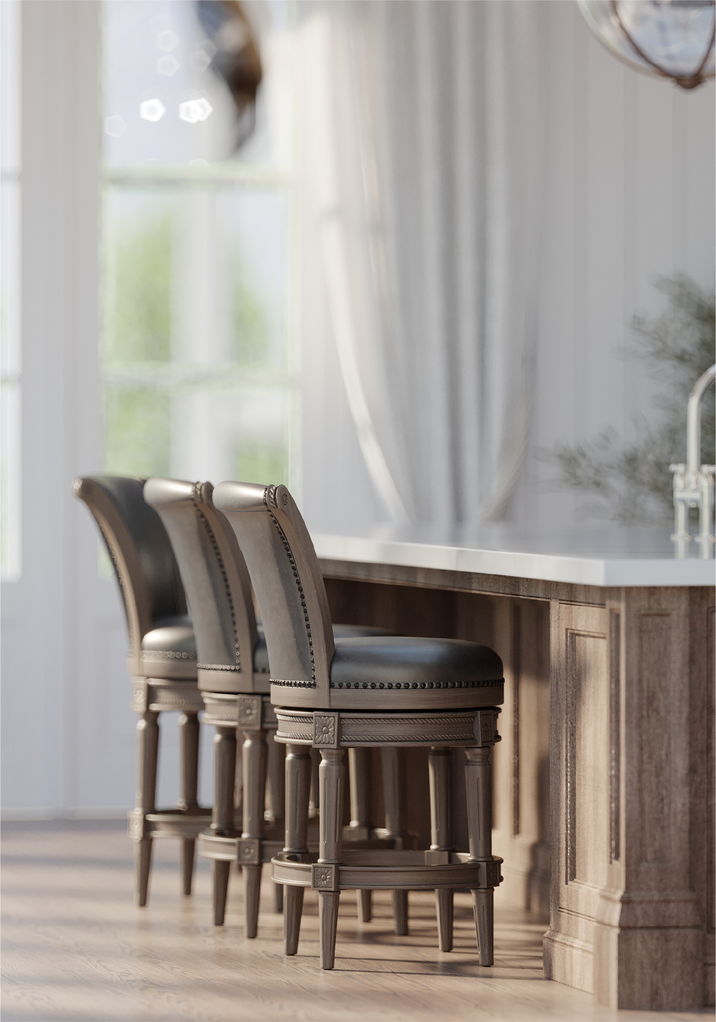 Pullman Swivel Counter Height Kitchen Stool - Reclaimed Oak Finish with Ronan Stone Vegan Leather in Stools by Maven Lane