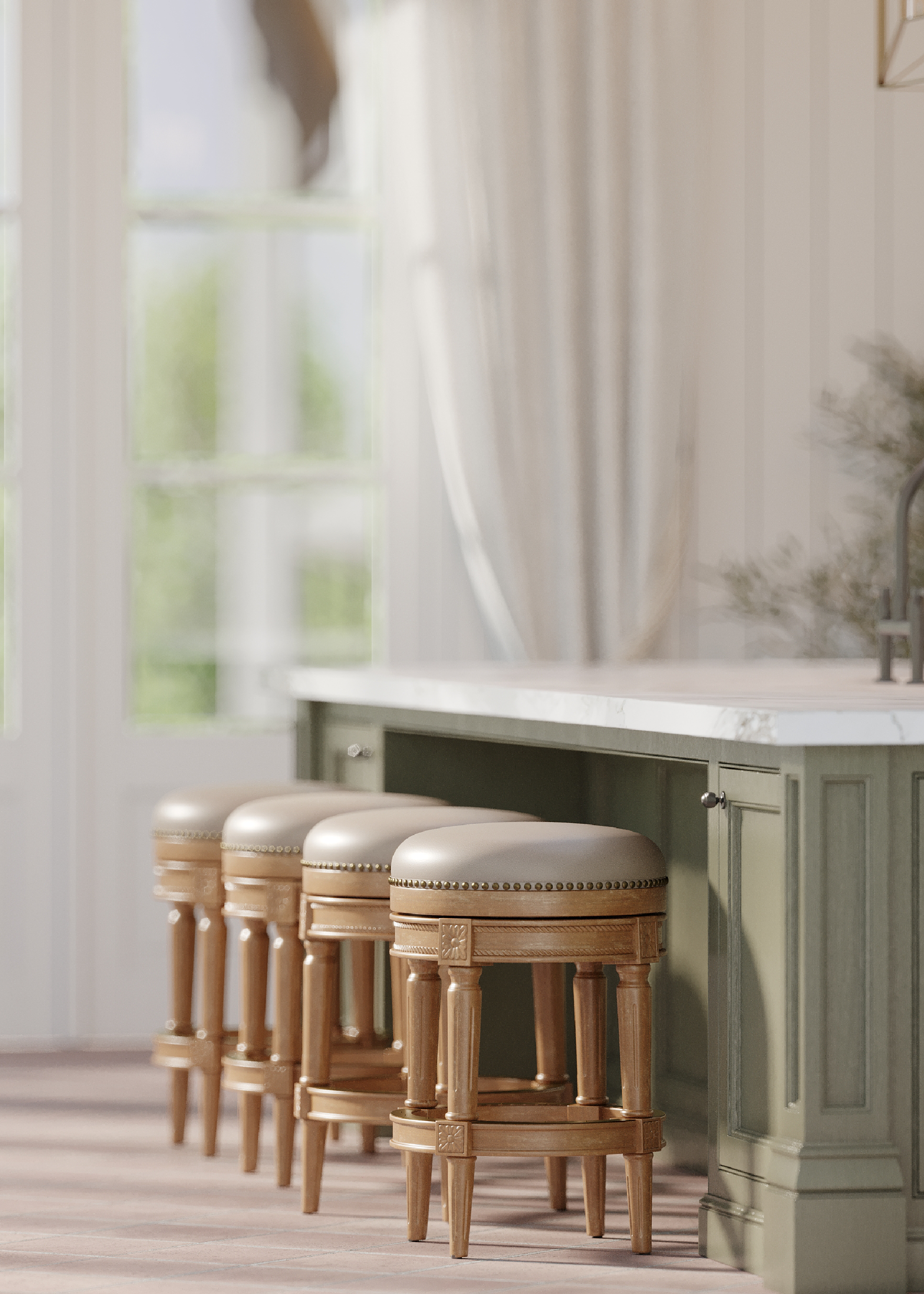 Pullman Backless Swivel Counter Height Kitchen Stool - Weathered Oak Finish with Avanti Bone Vegan Leather in Stools by Maven Lane