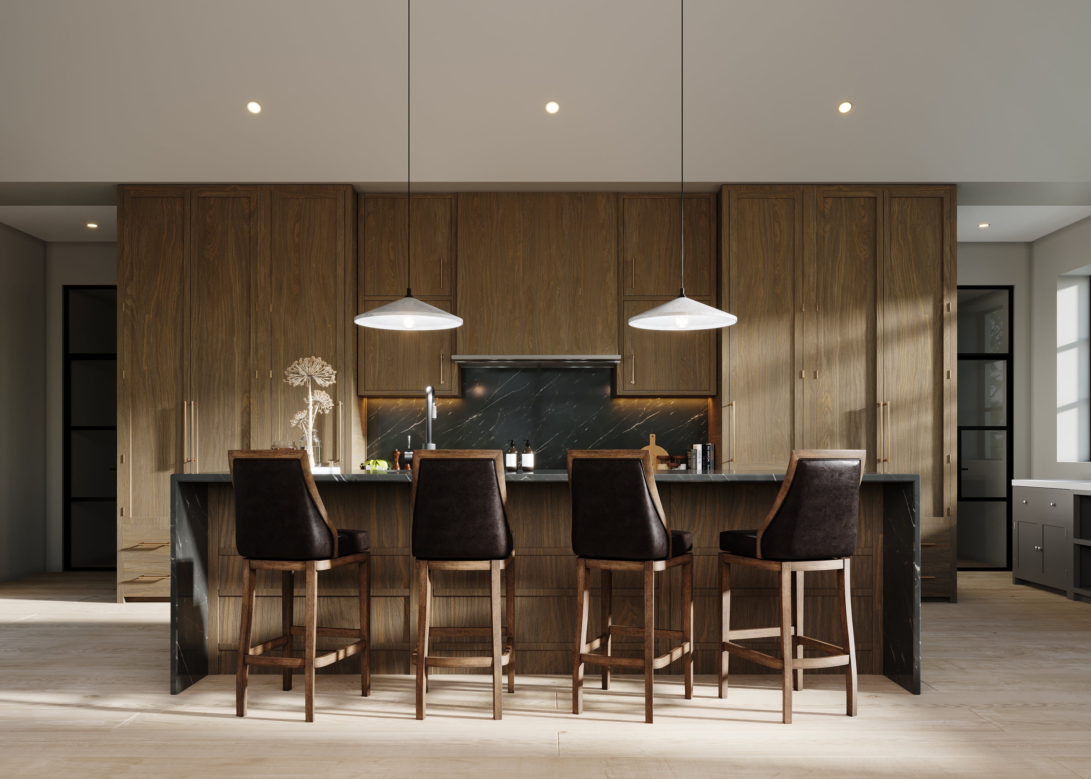 31" Vienna Bar Stool in Walnut Finish with Marksman Saddle Vegan Leather in Stools by Maven Lane