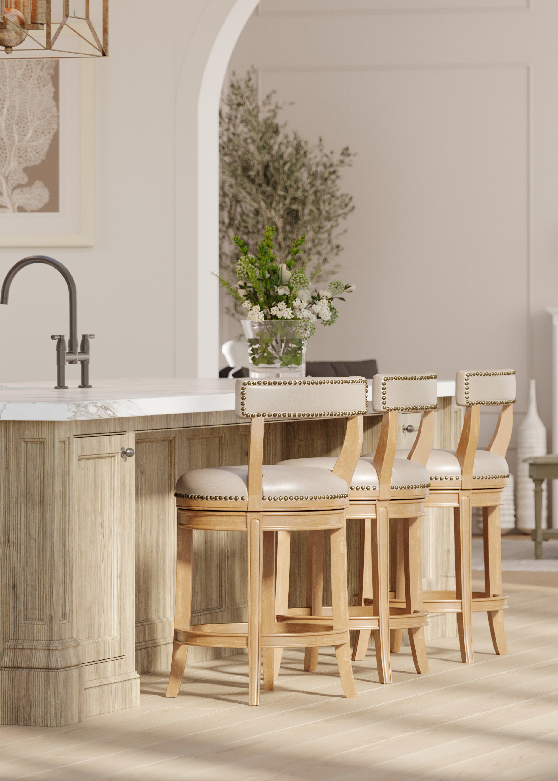 Alexander Swivel Counter Height Kitchen Stool - Weathered Oak Finish with Avanti Bone Vegan Leather in Stools by Maven Lane