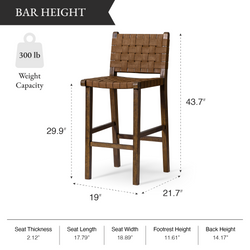 Noah Bar Stool In Brown Finish & Brown Woven Faux Leather Seat in Stools by Maven Lane