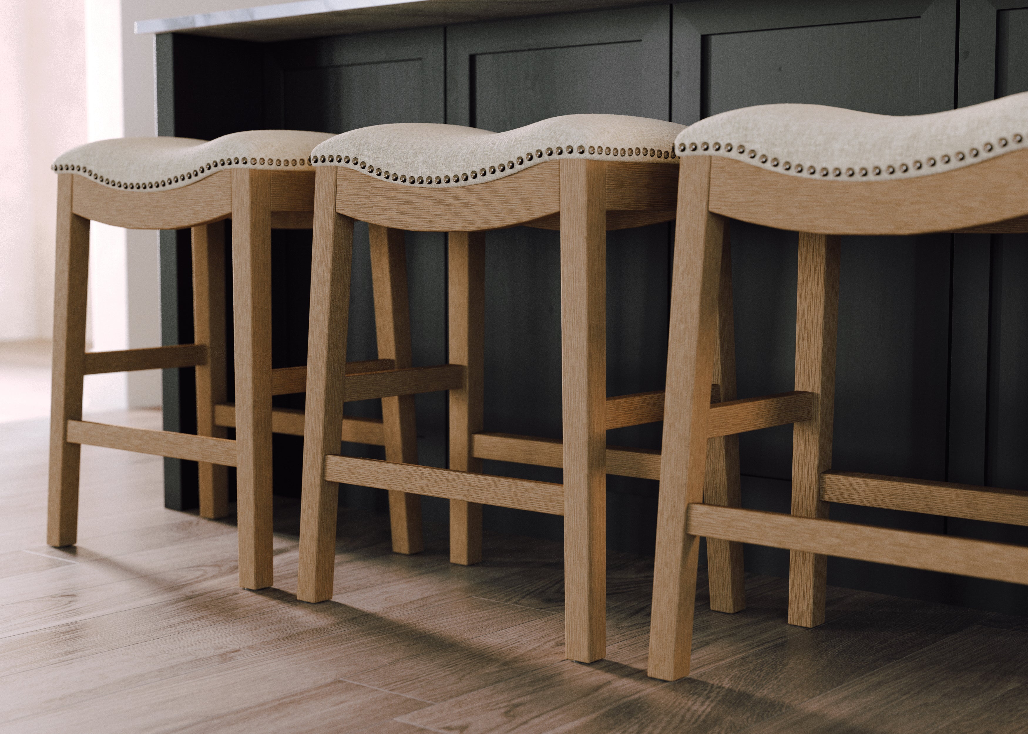 Alex Counter Height Kitchen Stool - Aged Natural Finish With Wheat Fabric Upholstery in Stools by Maven Lane