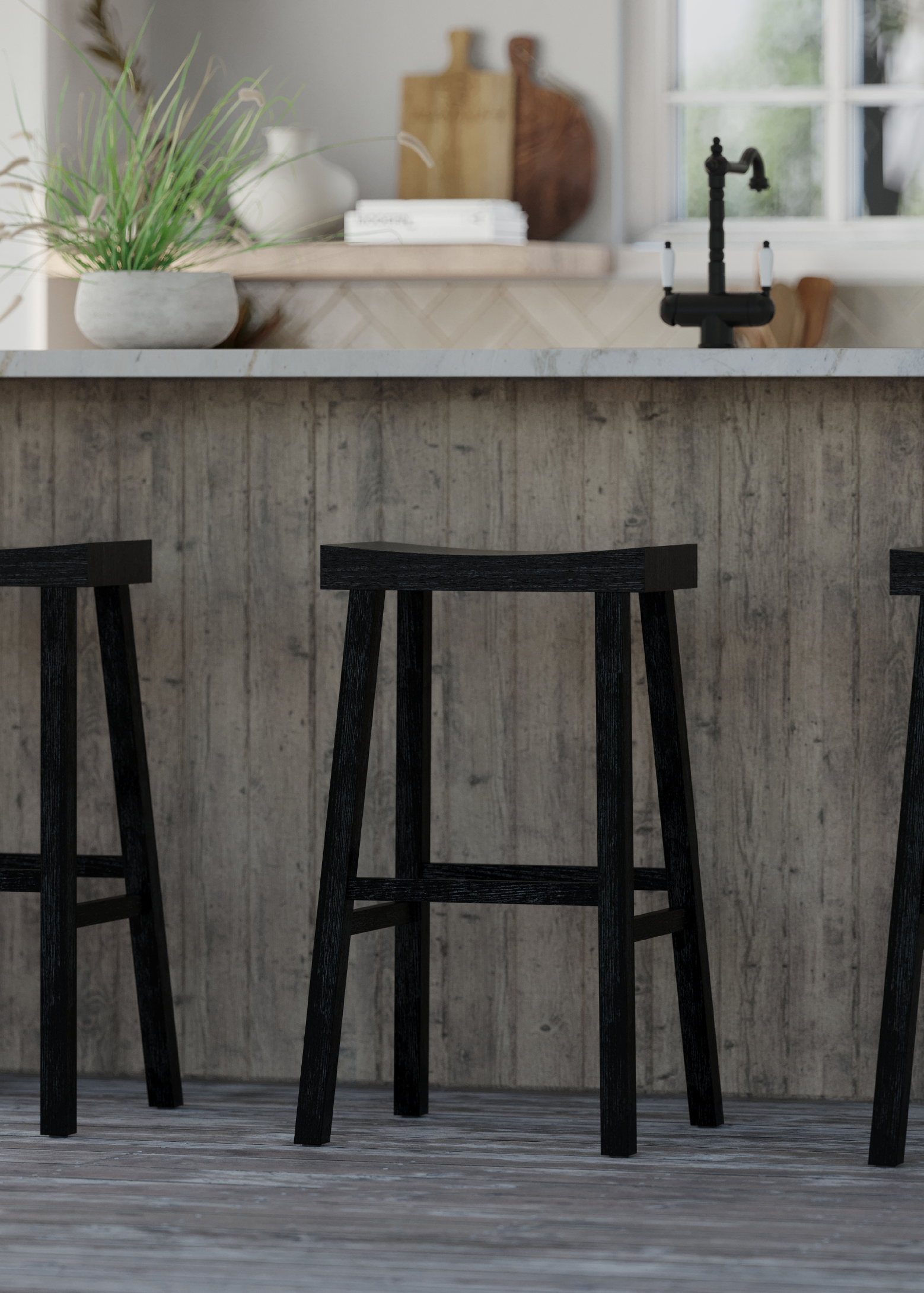 Vincent Bar Stool in Antiqued Black Finish in Stools by Maven Lane