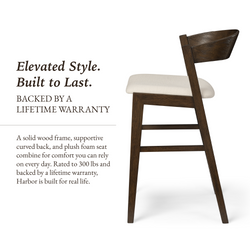 Harbor Counter Stool in Aged Brown with Light Beige Fabric Upholstery in Maven Lane by Maven Lane