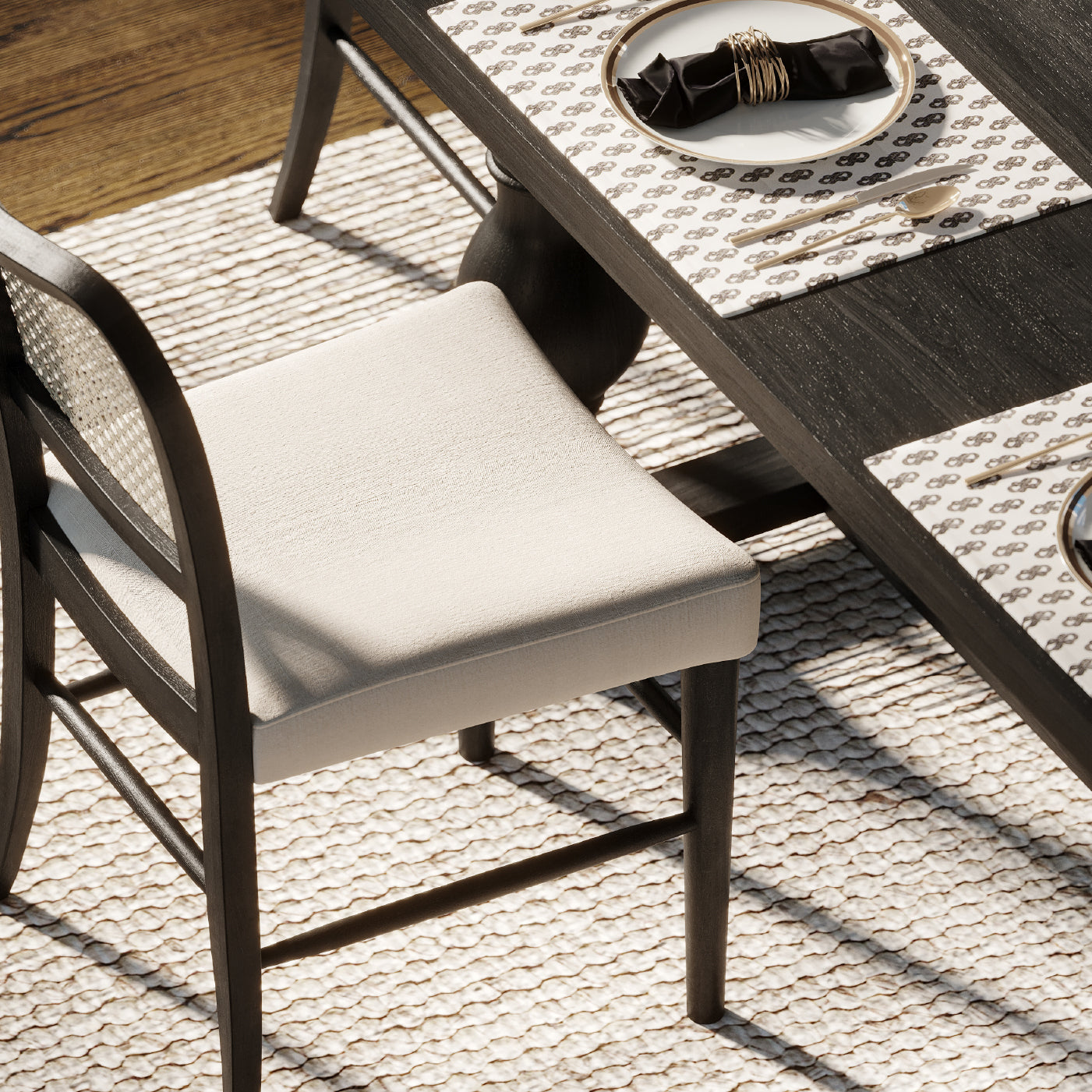 Vera Dining Chair in Aged Black with Dove Weave Fabric, Set of 2 in Dining Chair by Maven Lane