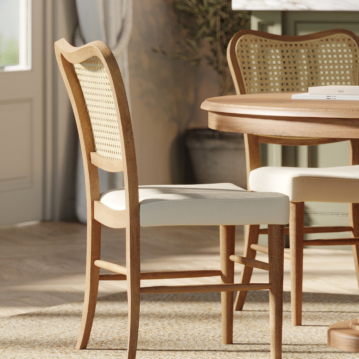 Vera Dining Chair in Natural Finish with Beige Linen Fabric, Set of 2 in Dining Chair by Maven Lane
