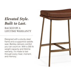 Berkley Counter Height Saddle Stool – Brown Faux Leather & Aged Gold in Maven Lane by Maven Lane