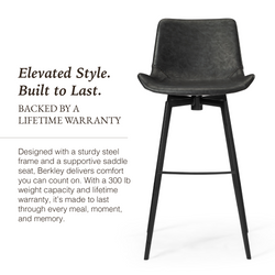 Victor Bar Stool in Black Finish with Dark Grey Faux Leather in Stools by Maven Lane