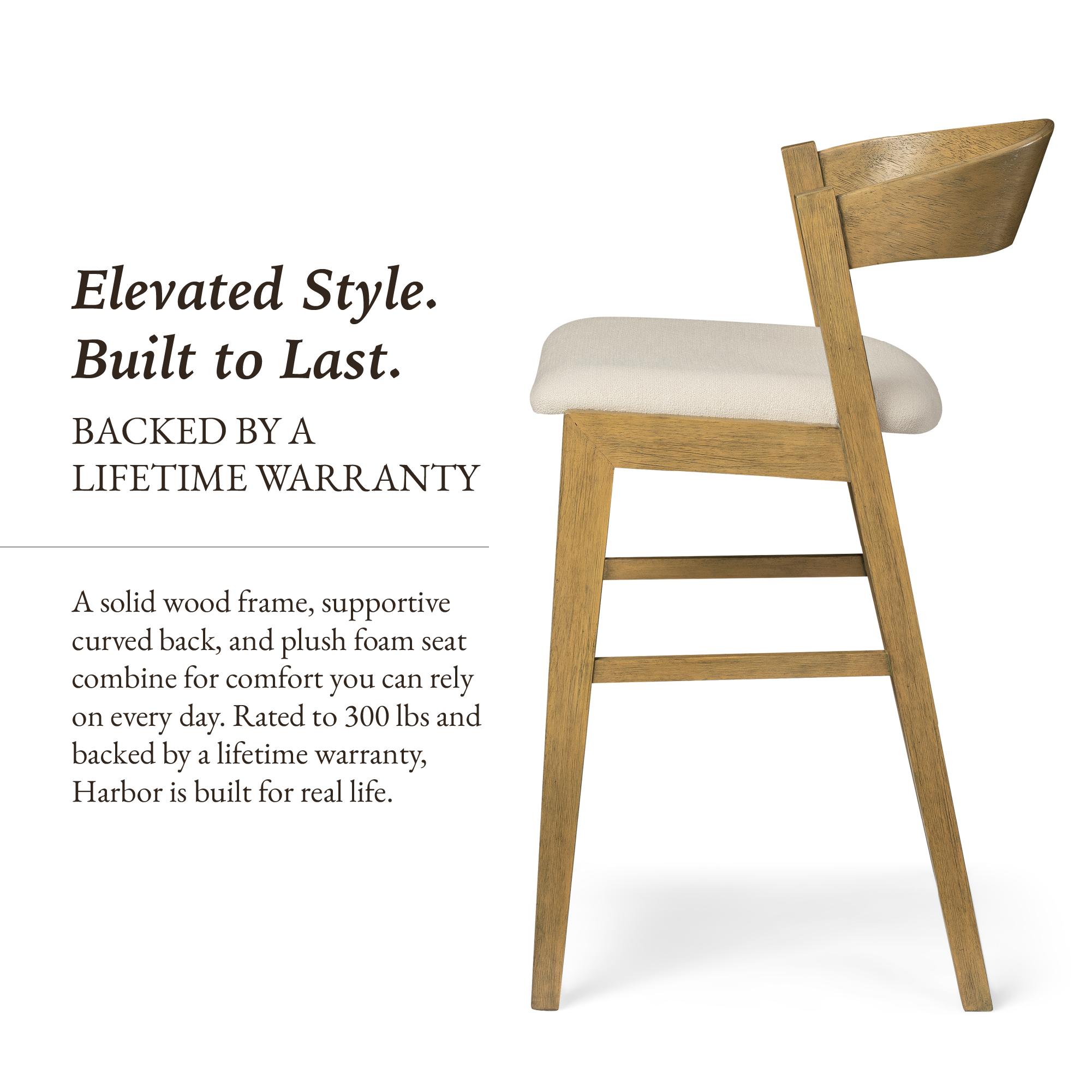 Harbor Counter Stool in Aged Natural with Light Beige Fabric Upholstery in Maven Lane by Maven Lane